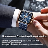 abordables Relojes de Cuarzo-Reloj rectangular REWARD Relojes de cuarzo para hombres Relojes de lujo Reloj de deporte de negocios Reloj con manecillas luminosas Reloj a prueba de agua