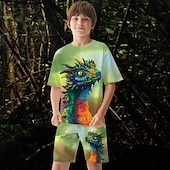 cheap Boy&#039;s 3D Animals-Boys 3D Graphic Dinosaur Dragon T-shirt &amp; Shorts T-shirt Set Clothing Set Short Sleeve 3D prints Summer Spring Active Sports Fashion Polyester Kids 3-13 Years Outdoor Street Vacation Regular Fit