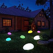 ieftine Lumini de peisaj-lumini solare de grădină strălucitoare în aer liber lampă în formă de pietruită decor grădină lumină rgb impermeabil peisaj lumini de noapte pentru gazon calea de nuntă