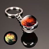 abordables Pendentifs et ornements pour voiture-lune porte-clés système solaire planète porte-clés galaxie nébuleuse espace porte-clés terre soleil mars jupiter saturne image double face boule de verre porte-clés