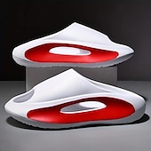 cheap Casual Sandals-Men&#039;s White Slide Sandals with Red Cutout Design – Lightweight and Comfortable Slip-On Footwear for Casual and Summer Wear