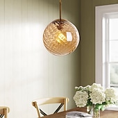abordables Suspension-Lampes suspendues à LED îlot de cuisine en verre 10 &quot;éclairage en verre soufflé à la main luminaires d&#039;entrée de foyer de ferme moderne globe suspendu au plafond sur la table ambre/gris fumé 110-240v