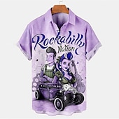 halpa Vintage paita-Miesten Kirjain Muotokuva Paita Havaiji paita Button Up paita Lyhythihainen Vintage Trooppinen Muoti Kausaliteetti Pyhäpäivä Kesä Kevät Sänkyjen avaus Painettu Painike alas Punastuvan vaaleanpunainen