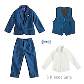 cheap Boy&#039;s Formal Suit-Boys 3D Solid Color Suit &amp; Blazer Formal Set Clothing Set Long Sleeve Spring Fall Vintage Tuxedo Gentle Cotton Kids Toddler 3-13 Years Formal Party Birthday Regular Fit