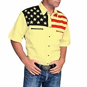 ieftine cămăși occidentale pentru bărbați-Bărbați Steagul american Cămașă occidentală Camașă cu nasturi Cămașă de cowboy Manșon scurt Modă Designer occidental Zilnic Vară Primăvară Răsfrânt Cămăși cu guler Imprimare 3D Buzunar frontal Alb