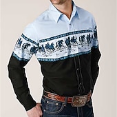 preiswerte Westernhemden für Herren-Herren Grafikdrucke Hemd Westernhemd Cowboy-Shirt Langarm Mode Streetwear Designer Outdoor Täglich Herbst Winter Umlegekragen Druck Button-Down Aprikose Blau Purpur Grün