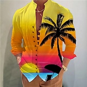 voordelige Tropische planten-Voor heren Kokosnootboom Tropische planten Overhemd Hawaiiaans overhemd Aloha-shirt Lange mouw Overhemd Opstaand Modieus Ontwerper Casual Buiten Vakantie Straat Geel blauw Fuchsia S M L