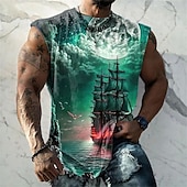voordelige 3D T-shirts-Voor heren Grafisch Wolk Schip Watersport Vest Top Mouwloos T-shirt voor heren Mouwloos Bandjes T-shirt 3D-afdrukken Strakke ronde hals Overhemd Modieus Ontwerper Spier Dagelijks Sport Sportschool