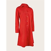 billiga midi svart klänning-skjortklänning för kvinnor fritidsklänning skiftklänning midiklänning utomhus vinterklänning daglig polyester elegant ledig skjortkrage ficka rullad manschett långärmad sommar vinter höst vår 2023 lös passform röd