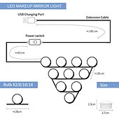 お買い得  LEDボール型電球-ledバニティライトミラーusb 5v電球調光可能な壁ランプ5v led化粧鏡ドレッシングテーブルライト美容ランプハンドスイープセンサー化粧品ライト