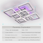 お買い得  シーリングライト調光可能タイプ-調光可能なクロムアクリルシーリングライト LED 5 ヘッドおよび 8 ヘッドシーリングライト、背景ライトとアプリ接続/リモコン付き、寝室、リビングルーム、オフィス、子供部屋に最適