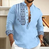 economico Modello etnico-Per uomo Etnico Camicia Camicia con bottoni Manica lunga Di tendenza Streetwear Originale Esterno Strada Giornaliero Estate Primavera Autunno Colletto alla coreana Stampa Bianco Rosa Blu Verde Grigio