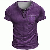 baratos Camiseta Henley Casual-Homens Camiseta Camisa Henley T-shirt Manga Curta Tecido Moda Designer Básico Estilo vintage Henley Férias Rua Para Noite Verão Cinzento Camiseta Henley