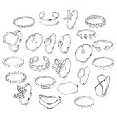 economico Anelli-23pcs set di anelli matrimonio classico argento oro lega cuore stella farfalla personalizzato anello boho alla moda