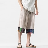 cheap Home-Men&#039;s Linen Shorts Capri Pants Patchwork Drawstring Elastic Waist Plain Comfort Breathable Outdoor Daily Going out Linen / Cotton Blend Fashion Casual Black Dark Blue