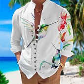 preiswerte Vögel &amp; Tiere-Herren Blumen Vogel Grafik-Drucke Hemd Langarm Hemd Ständer Outdoor Urlaub Blau Purpur Grün Bedruckt Bekleidung Modisch Designer Brautkleider schlicht Komfortabel