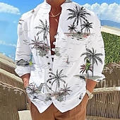 voordelige Tropische planten-Voor heren Kokosnootboom Tropische planten Overhemd Hawaiiaans overhemd Aloha-shirt Lange mouw Overhemd Opstaand Modieus Ontwerper Casual Buiten Vakantie Straat Wit Blozend Roze blauw S M L