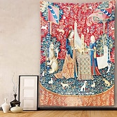 abordables Tapiz Medieval-Tapiz de Dama Medieval Pintura Tapiz de la Edad Media Arte de Pared Gran Tapiz Decoración Murales Fotografía Fondo Manta Cortina Decoración para el Hogar Dormitorio Sala de Estar
