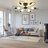 preiswerte Dimmbare Deckenleuchten-LED-Deckenleuchte, 6/8-flammig, dimmbar mit Fernbedienung, Unterputz-Deckenleuchte, Acryl-Lampenschirm, Kronleuchter, Schlafzimmer, Wohnzimmer, Blumenform, Schwarz/Weiß, 110–240 V
