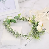 abordables Accessoires de coiffure-mariée vert feuille couronne bohème casque floral bandeau photo prop coiffe headflower