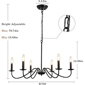 baratos Estilo Vela-Candelabro preto de 6 luzes lustres de ferro industriais rústicos iluminação para cozinha, sala de jantar, sala de estar, quarto, 35 polegadas, e12,110-240v