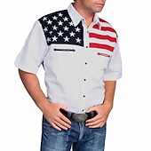 ieftine cămăși occidentale pentru bărbați-Bărbați Steagul american Cămașă occidentală Camașă cu nasturi Cămașă de cowboy Manșon scurt Modă Designer occidental Zilnic Vară Primăvară Răsfrânt Cămăși cu guler Imprimare 3D Buzunar frontal Alb