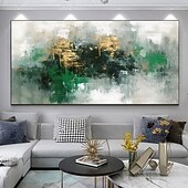 preiswerte Abstrakte Gemälde-Handgefertigtes Ölgemälde auf Leinwand, Wandkunst, Dekoration, handbemalt, modernes, grünes, goldenes, abstraktes Gemälde für die Inneneinrichtung, gerolltes, rahmenloses, ungedehntes Gemälde