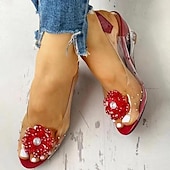 cheap Casual Sandals-Women&#039;s Transparent Wedge Sandals with Floral Rhinestone Decoration – Stylish Open-Toe Shoes for Summer, Parties, and Special Occasions