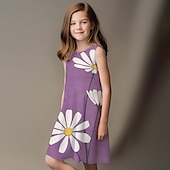 billiga 3D Blomma Klänning-Flickor 3D Grafisk Blommig Klänning Ärmlös 3D-tryck Sommar Vår Sport &amp; Utomhus Dagligen Helgdag söt stil Ledigt Ljuv Barn 3-12 år Vardagsklänning A linjeklänning Linneklänning Ovanför knäet Polyester