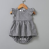 baratos Vestidos Casuais-Mamãe e eu Macacão Listra Ao ar livre Frente Única Cinzento Sem Manga Mini Férias Roupas Combinando