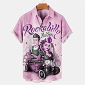 halpa Vintage paita-Miesten Kirjain Muotokuva Paita Havaiji paita Button Up paita Lyhythihainen Vintage Trooppinen Muoti Kausaliteetti Pyhäpäivä Kesä Kevät Sänkyjen avaus Painettu Painike alas Punastuvan vaaleanpunainen