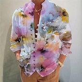 billiga Blommönster-Herr Mörk Skjorta Aloha skjorta Långärmad Mode Designer Ledigt Semester Dagligen Utekväll Höst Vår &amp; sommar Hög krage Mönster Svart Gul Svart / Röd Armégrön Rubinrött