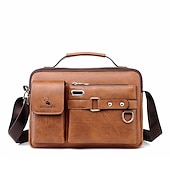 cheap Men&#039;s Bags-Men&#039;s Brown Faux Leather Messenger Bag with Multiple Pockets and Adjustable Strap - Stylish and Functional Crossbody Bag for Travel and Daily Use