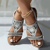 economico Infradito da Vacanza-sandali da donna bohémien con strass – sandali piatti vintage glamour con perline e motivo floreale cavo per la spiaggia e l&#039;estate