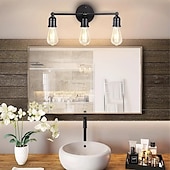 abordables Apliques de pared-juego de iluminación de tocador negro moderno: apliques de pared de baño de 3 luces para espejo, cocina, dormitorio y sala de estar