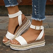 abordables Sandalias Informales-Sandalias de mujer con plataforma alpargata blanca con tira en el tobillo y detalle de tachuelas para outfits veraniegos y casuales