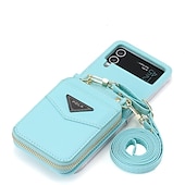 baratos Capa Samsung-Capa de Telefone Para Samsung Galaxy Z Flip 6 Z Flip 5 Z Flip 4 Z Flip 3 Capa de Carteira Portátil Com Zíper Slot para Cartão Colorido Sólido PC Couro PU