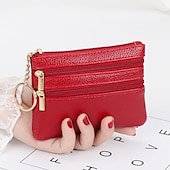 abordables tarjeteros y estuches-1 Uds. Monedero de cuero para hombre y mujer, tarjetero, cartera de mano, mini bolso de cambio con cremallera doble