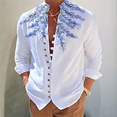 billiga Blommönster-Herr Mörk Skjorta Aloha skjorta Långärmad Mode Designer Ledigt Semester Dagligen Utekväll Höst Vår &amp; sommar Hög krage Mönster Svart Gul Svart / Röd Armégrön Rubinrött