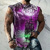 voordelige 3D T-shirts-Voor heren Grafisch Wolk Schip Watersport Vest Top Mouwloos T-shirt voor heren Mouwloos Bandjes T-shirt 3D-afdrukken Strakke ronde hals Overhemd Modieus Ontwerper Spier Dagelijks Sport Sportschool