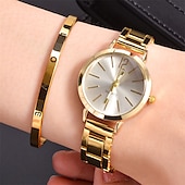 abordables Relojes de Cuarzo-Reloj de cuarzo para mujer con pulsera de amor, conjunto de joyería, reloj de pulsera analógico de lujo a la moda, reloj digital de acero inoxidable, regalo de San Valentín para ella