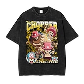 baratos Gráfico de personagem de desenho animado e filme-One Piece Roronoa Zoro Japonesa/Curta Camiseta lavada com ácido extragrande Imprimir vintage retrô Punk &amp; Gótico Para Casal Homens Mulheres Adulto Hot Stamping Casual / Diário