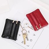abordables tarjeteros y estuches-1 Uds. Monedero de cuero para hombre y mujer, tarjetero, cartera de mano, mini bolso de cambio con cremallera doble