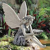 cheap Garden Sculptures&amp;Statues-Fairy Statue,Fairy Angel Crafts, Resin Garden Sculpture Butterfly Wings Flower Elf Outdoor Decoration, For Home Decor Patio Lawn