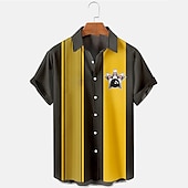 abordables Chemise de Bowling pour Hommes-Homme Rayé Boule de bowling Chemise Chemise de quilles Chemise boutonnée Manche Courte Sportif Mode Vêtement de rue Extérieur Casual du quotidien Eté Printemps Col rabattu Imprimer Bouton bas Jaune