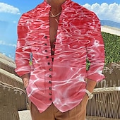 voordelige Oceaan afdrukken-Voor heren Golven Zeegezichtpatroon Overhemd Hawaiiaans overhemd Aloha-shirt Lange mouw Overhemd Opstaand Modieus Ontwerper Casual Buiten Vakantie Straat Rood Marine Blauw blauw S M L
