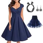 cheap Outfits-Retro Vintage 1950s Rockabilly A-Line Dress Flare Dress Christmas Party Dress Polka Dot Women&#039;s Party / Evening Masquerade Bachelorette Party Adults&#039; Dress Earrings Headwear Spring &amp; Summer