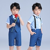 billiga Pojkes formella kostym-Pojkar 3D Ensfärgat Jacka &amp; byxor Klädesset Ärmlös Sommar Vår Mild Preppy stil Bomull Barn 4-13 år Formell Födelsedag Normal