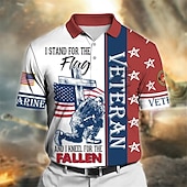 levne Den nezávislosti Pola-Pánské veteráni Vlastenec Polokošile Golfová košile Krátký rukáv Polo tričko Košile s límečkem Na běžné nošení Streetwear Oblečení na dovolenou Párty oblečení Knoflíky 3D tisk Fialová Námořnická mod