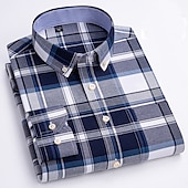 preiswerte Oxford-Hemden für Herren-Herren Oberhemd Gestreiftes Hemd Hemd Bügelfreies Hemd Oxford Hemd Kariert / Gestreift / Chevron Hochzeit Büro &amp; Karriere Hellblau Dunkelrot Rote Dunkelmarine Langarm Hemdkragen Ganzjährig Bekleidung